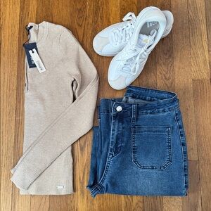 🦬Buffalo David Bitton heather oatmeal ribbed henley sweater. Size S. NWT.